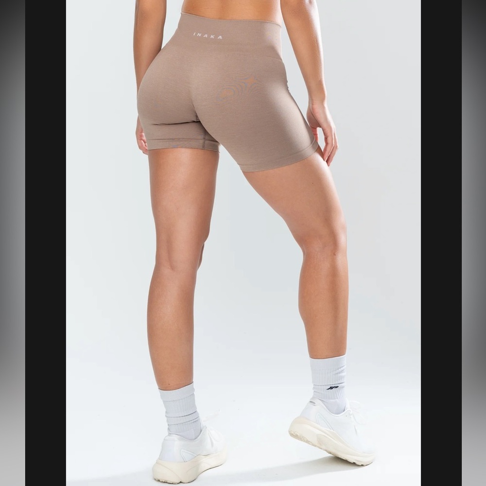 Inaka Power Stella Seamless Tan Shorts with High Waist and Stretchy Fit
